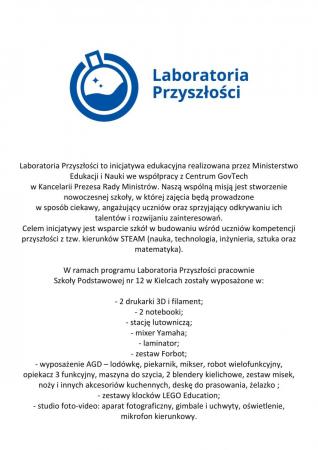 Dokument z listą wyposażenia Laboratoriów Przyszłości