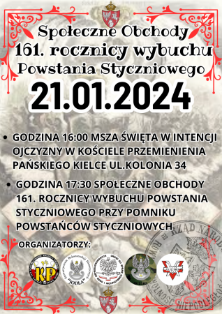 Plakat obchodów 161 rocznicy wybuchu Powstania Styczniowego w Kielcach