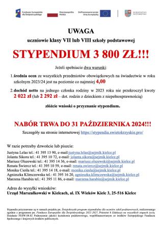 Plakat dotyczący stypendium