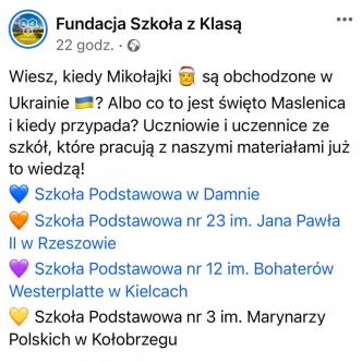 Screen postu Fundacji Szkoła z Klasą