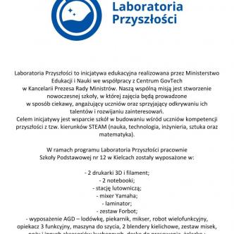 Dokument z listą wyposażenia Laboratoriów Przyszłości