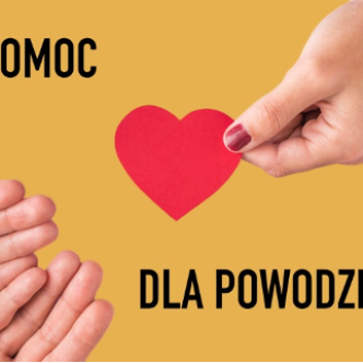 Pomoc dla powodzian - plakat z sercem